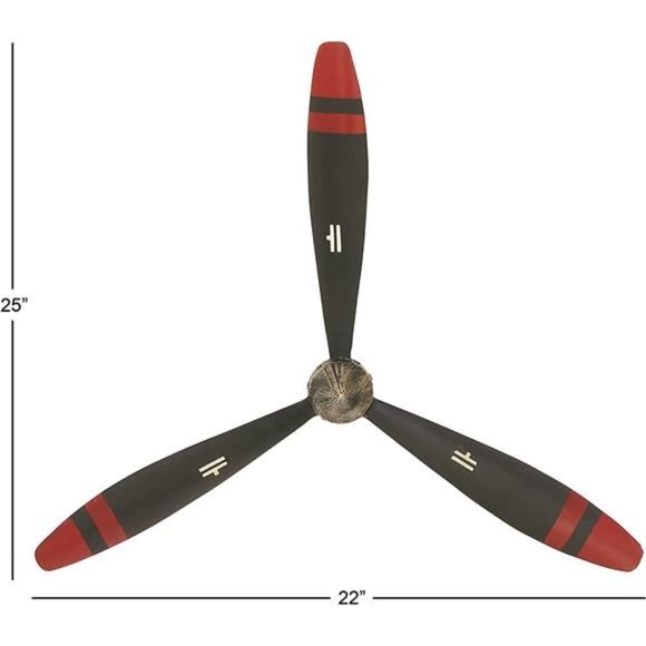 Metal Airplane Propeller 3 Blade Wall Decor, 22" x 2" x 25", Black - Picture 6 of 6